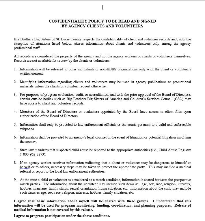 Confidentiality Form