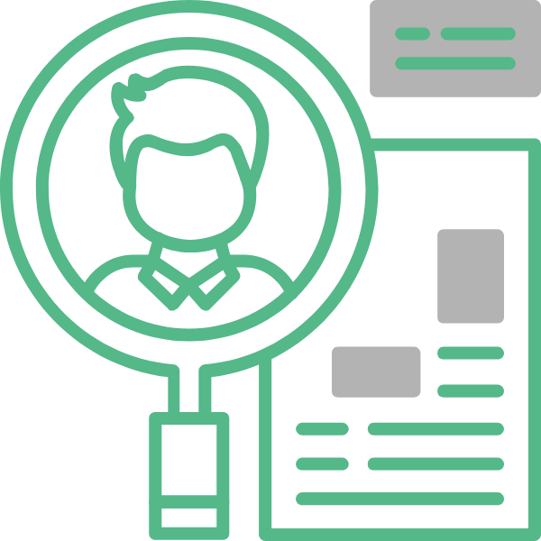Face in magnifying glass and document