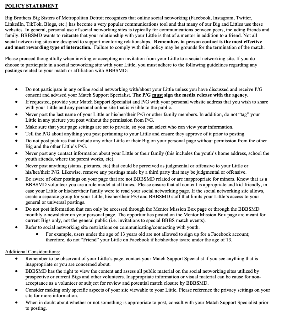 BBBSMD Social Media Policy