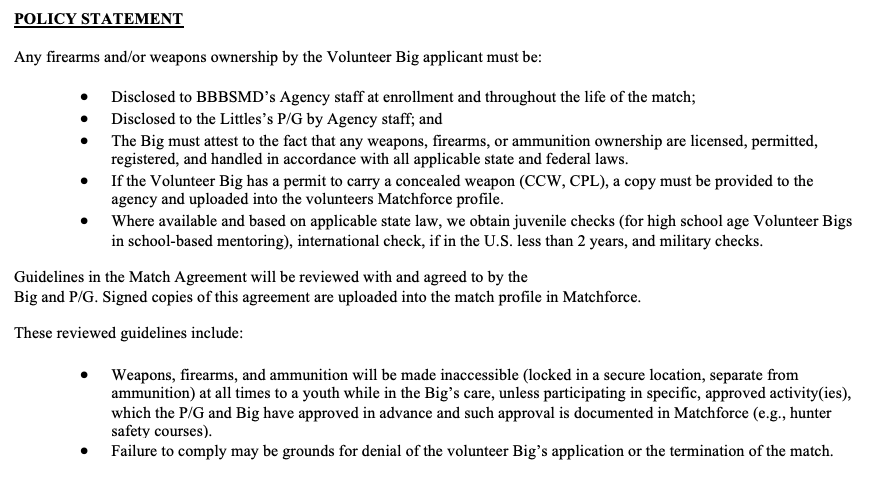 BBBSMD Firearms/Weapons Policy
